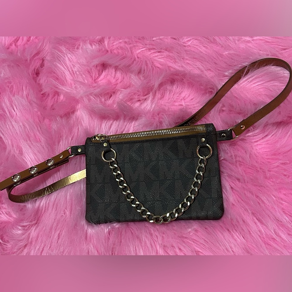 MK monogram leather brown belt bag